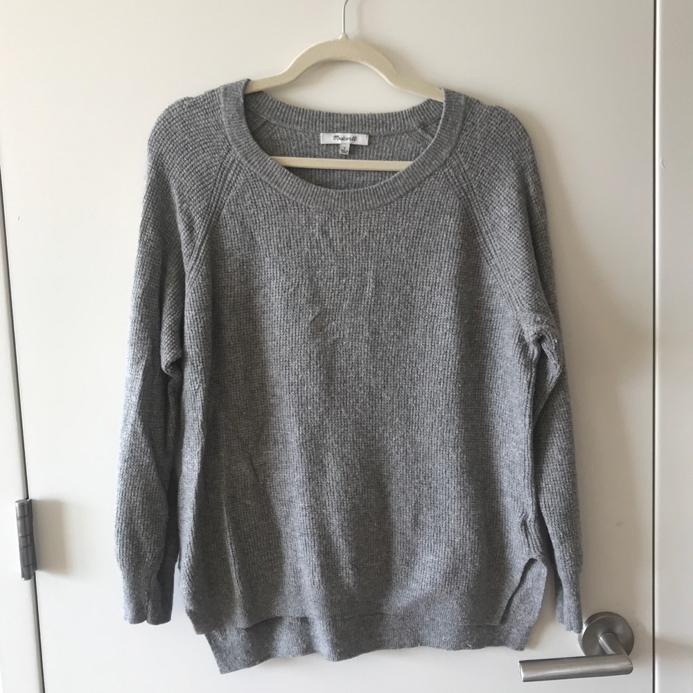 Madewell Waffled Pullover Gray Sweater, Large